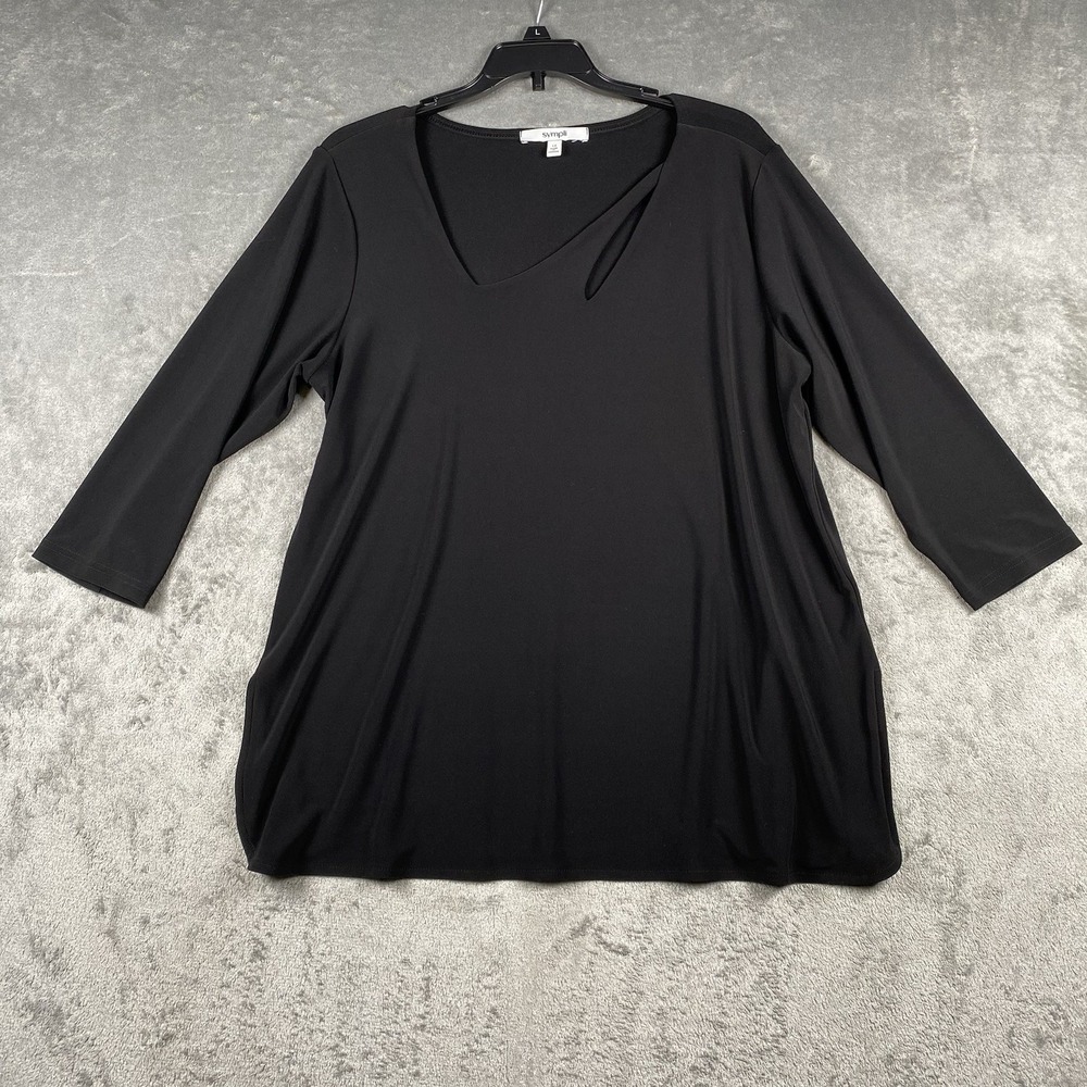 Sympli Tunic Top Womens Sz 12 Black Asymmetrical 3/4 Sleeve Artsy Lagenlook